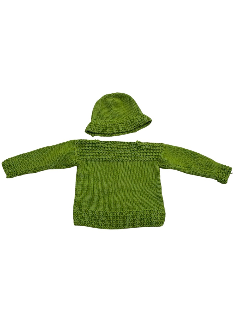 Handmade Baby Sweater Hat Set Green Knit 3-6 Months Chunky Hand Knit